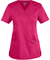 Cherokee Workwear Revolution Women's 2-Pocket STRETCH Mock Wrap Scrub Top