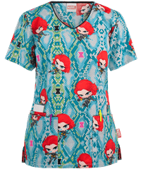 Cherokee Tooniforms Marvel AKA Black Widow Women's 3-Pocket V-Neck Print Scrub Top