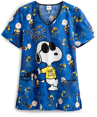 Cherokee Tooniforms Peanuts I'm Cool Women's 3-Pocket V-Neck Print Scrub Top