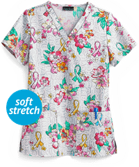 Cherokee Friendly Flowers  Women's 2-Pocket V-Neck Print Scrub Top