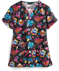 Cherokee Genuine Healthcare Heroes Women's 2-Pocket V-Neck Print Scrub Top