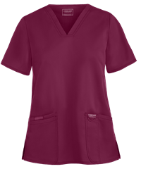 Style # CK620: WINECherokee Workwear Revolution Women's 3-Pocket STRETCH V-Neck Scrub Top