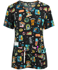 Cherokee Tooniforms Star Wars Rule the Galaxy Women's 4-Pocket V-Neck Print Scrub Top