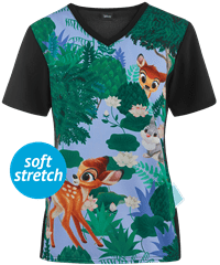 Cherokee Tooniforms Disney Forest Frolic Women's 1-Pocket V-Neck Print Scrub Top