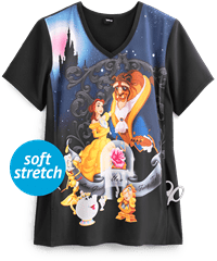 Cherokee Tooniforms Disney The Last Petal Women's 1-Pocket V-Neck Print Scrub Top