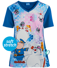 Cherokee Tooniforms Snowland Women's 1-Pocket V-Neck Print Scrub Top