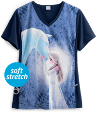 Cherokee Tooniforms Disney Elsa the Snow Queen Women's 1-Pocket V-Neck Print Scrub Top