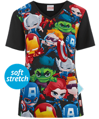 Cherokee Tooniforms Marvel Team Up Women's 1-Pocket V-Neck Print Scrub Top