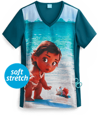 Cherokee Tooniforms Disney Baby Moana Women's 1-Pocket V-Neck Print Scrub Top