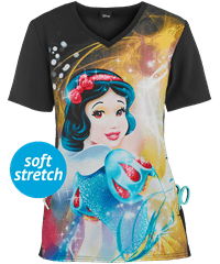 Cherokee Tooniforms Disney Snow White Magic Women's 1-Pocket V-Neck Print Scrub Top