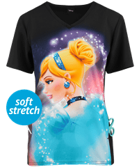 Cherokee Tooniforms Disney Cinderella Dream Women's 1-Pocket V-Neck Print Scrub Top