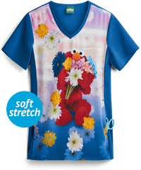 Cherokee Tooniforms Sesame Street Elmo Flowers Women's 1-Pocket V-Neck Print Scrub Top