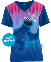 Cherokee Tooniforms Sesame Street Say Cookies Women's 1-Pocket V-Neck Print Scrub Top