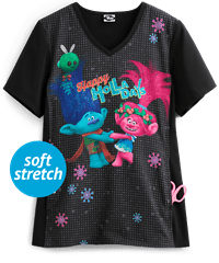 Cherokee Tooniforms DreamWorks Troll Holla Days Women's 1-Pocket V-Neck Print Scrub Top
