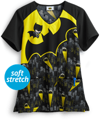 Cherokee Tooniforms Batman Chibi Caped Crusader Women's 2-Pocket V-Neck Print Scrub Top