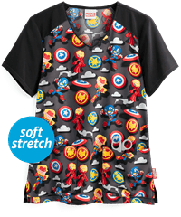Cherokee Tooniforms Marvel Avengers Forever Women's 2-Pocket V-Neck Print Scrub Top
