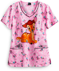 Cherokee Tooniforms Disney Flutter Friend Women's 2-Pocket V-Neck Print Scrub Top