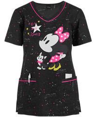 Cherokee Tooniforms Disney You Are Loved Women's 2-Pocket V-Neck Print Scrub Top