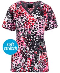 Cherokee iflex Blooming Cheetah Women's 4-Pocket STRETCH V-Neck Print Scrub Top 