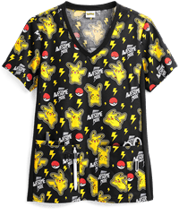 Cherokee Tooniforms Pokemon Awesome Mode Women's 4-Pocket V-Neck Print Scrub Top