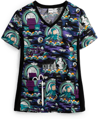 Cherokee Tooniforms Peanuts Midnight Pumpkin Women's 4-Pocket V-Neck Print Scrub Top 