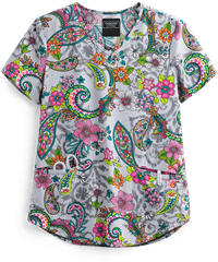 Cherokee Genuine Botanic Bliss Women's 2-Pocket V-Neck Print Scrub Top