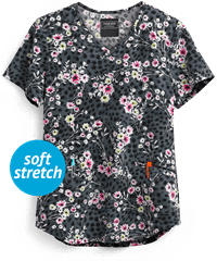 Cherokee Cheetah Floral Women's 2-Pocket V-Neck Print Scrub Top