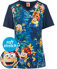 Cherokee Tooniforms Despicable Me Minions Samba V-Neck Print Scrub Top