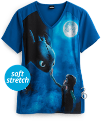 Cherokee Tooniforms DreamWorks Train Your Dragon Women's 1-Pocket V-Neck Print Scrub Top