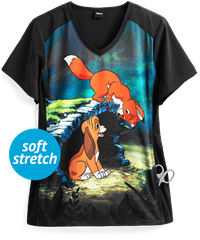 Cherokee Tooniforms Disney Fox & Hound Women's 1-Pocket V-Neck Print Scrub Top