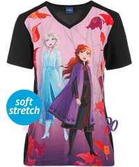 Cherokee Tooniforms Disney Frozen 2 Women's 1-Pocket V-Neck Print Scrub Top