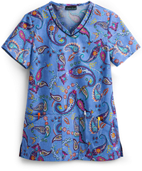 Cherokee Garden Paisley Women's 3-Pocket V-Neck Print Scrub Top