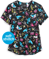 Cherokee May I Kelp You Women's 2-Pocket V-Neck Print Scrub Top