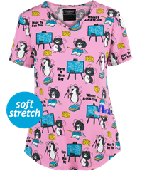 Cherokee Genuine Prints Mice to See You Women's 2-Pocket V-Neck Print Scrub Top