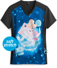 Cherokee Tooniforms Disney Don’t Be Late Women's 1-Pocket V-Neck Print Scrub Top