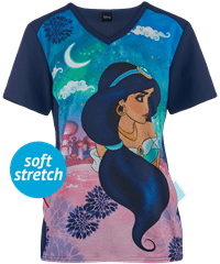Cherokee Tooniforms Disney Jasmine Nights Women's 1-Pocket V-Neck Print Scrub Top