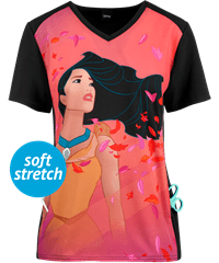 Cherokee Tooniforms Disney Pocahontas Women's 1-Pocket V-Neck Print Scrub Top