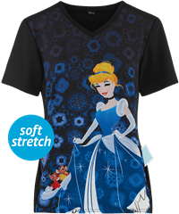 Cherokee Tooniforms Disney Glass Slipper Women's 1-Pocket V-Neck Print Scrub Top