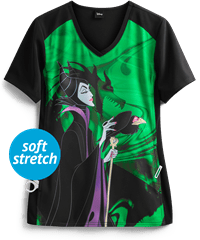 Cherokee Tooniforms Disney Beautiful Darkness Women's 1-Pocket V-Neck Print Scrub Top