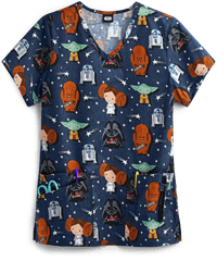 Cherokee Tooniforms Star Wars Star Watchers Women's 4-Pocket V-Neck Print Scrub Top