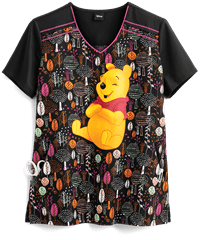 Cherokee Tooniforms Disney Silly Ol' Bear Women's 2-Pocket V-Neck Print Scrub Top
