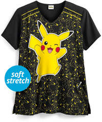Cherokee Tooniforms Pokémon Pikachu Women's 2-Pocket V-Neck Print Scrub Top 