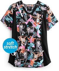 Cherokee iflex Don't Leave Me Hanging Women's 1-Pocket V-Neck STRETCH Print Scrub Top
