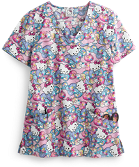 Cherokee Tooniforms Sanrio Hello Kitty Rainbow Women's 2-Pocket V-Neck Print Scrub Top