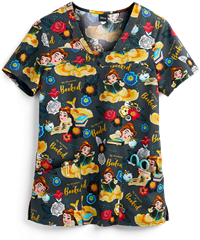 Cherokee Tooniforms Disney My Weekend is Booked Women's 2-Pocket V-Neck Print Scrub Top
