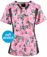 Cherokee iflex Soft Safari Women's 1-Pocket STRETCH V-Neck Print Scrub Top