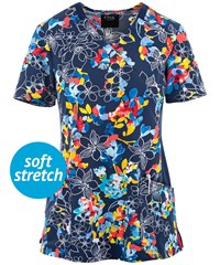 Cherokee iflex Fleur Freenzy Women's 2-Pocket STRETCH Mock Wrap Print Scrub Top