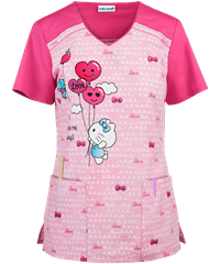 Cherokee Tooniforms Hello Kitty Hello Kitty Balloons Women's 2-Pocket V-Neck Print Scrub Top