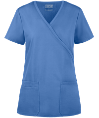 Cherokee Workwear Women's 3-Pocket Rib Knit Mock Wrap Scrub Top