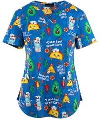 Cherokee Genuine Nacho Average Nurse Women's 2-Pocket STRETCH V-Neck Print Scrub Top